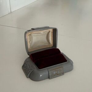 Vintage Gray Art Deco Ring Box with Burgundy Red Interior
